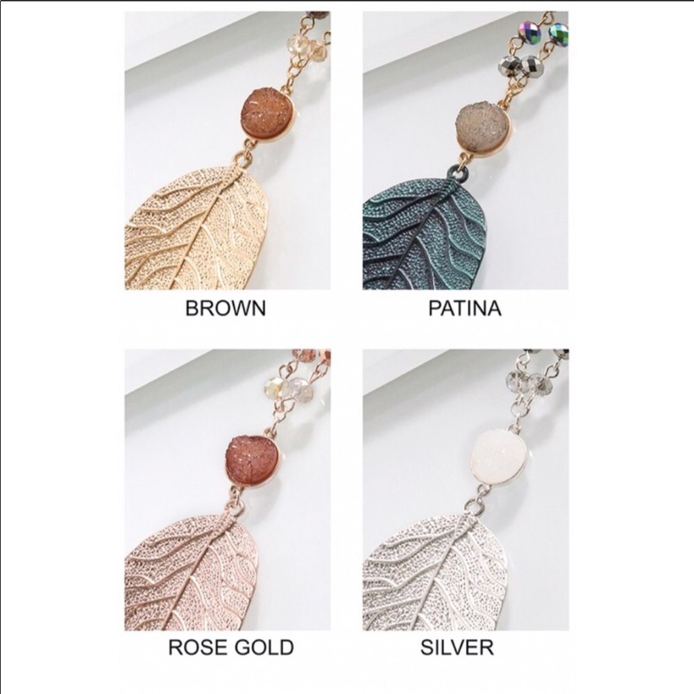 Mixed Bead and Leaf Pendant Long Necklace chain - Picture 4 of 6